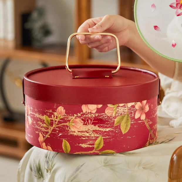 Chinese Vintage Round Gift Box with Handle