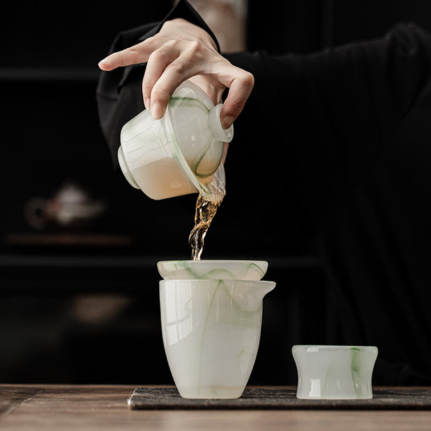 Chinese Green Jade Glass Gongfu Tea Set