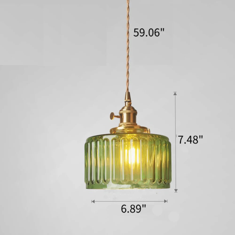 Fluted Glass Short Cylinder Pendant LED Light in Vintage Style