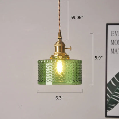 Fluted Glass Short Cylinder Pendant LED Light in Vintage Style