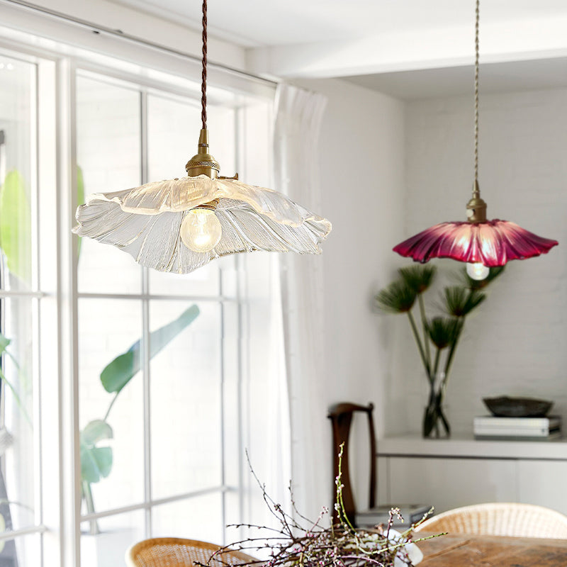 Retro Lotus Leaf Shape Glass Pendant Lamp