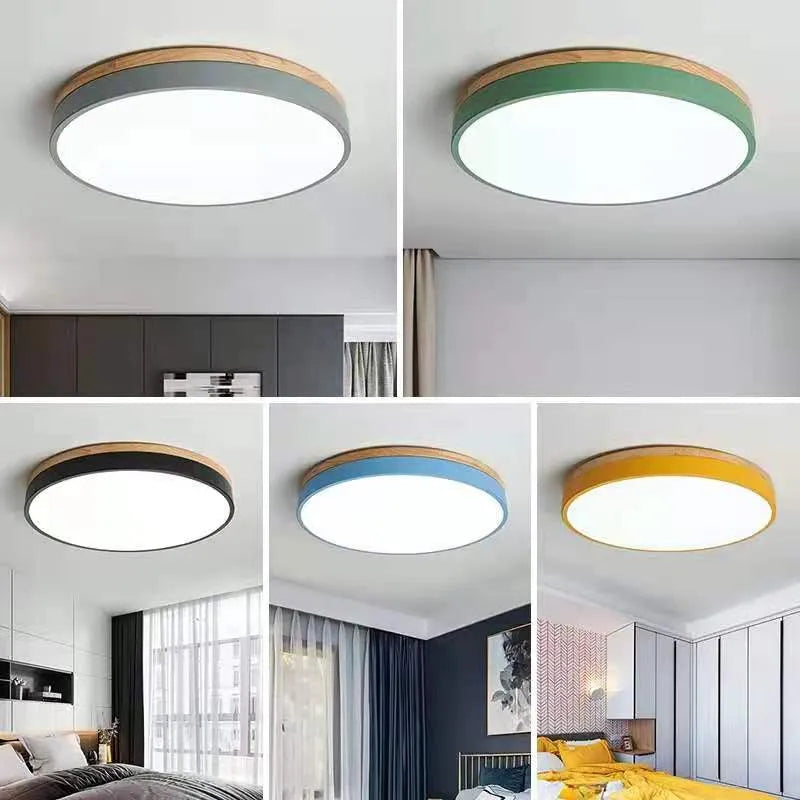 Modern Design Round Minimalist Wood LED Flush Mount Ceiling Light