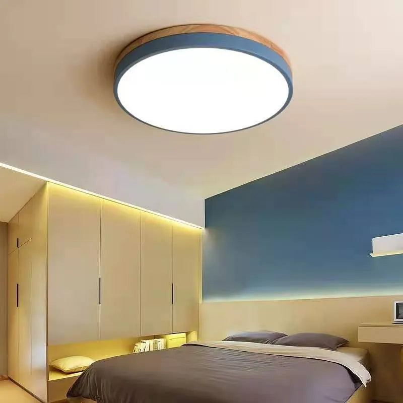 Modern Design Round Minimalist Wood LED Flush Mount Ceiling Light